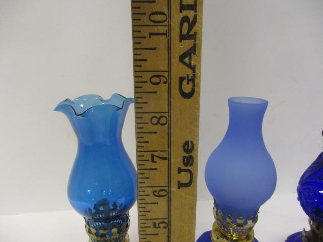 4 Cobalt Blue Oil Lamps