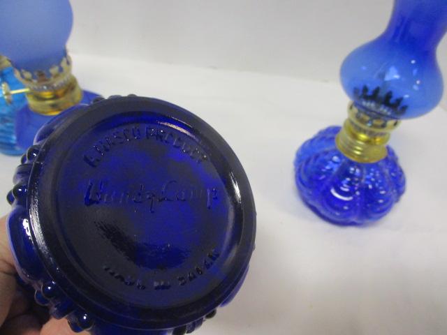 4 Cobalt Blue Oil Lamps