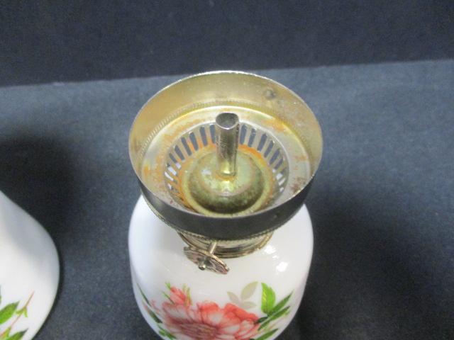 PR of White Oil Lamps w/applied Flowers