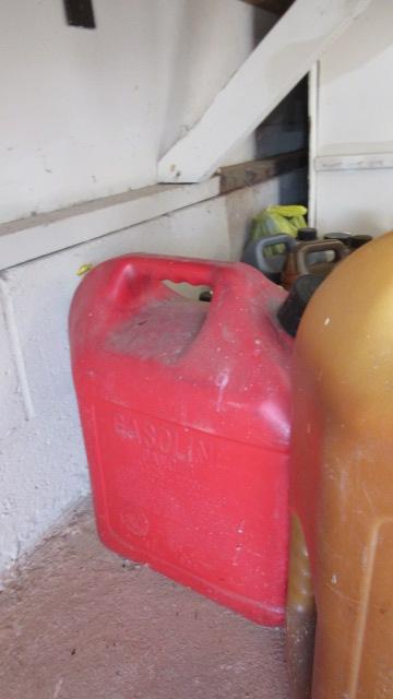 Large Lot of Gas Cans, Chemicals, Anti-Freeze, Cleaners, Oil Products, etc.