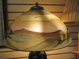 3 Light Table Lamp w/Reverse Painting Shade