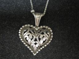 Sterling Silver Heart Pendant on 26" Sterling Silver Chain with beads
