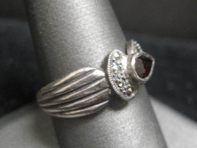 Sterling Silver Garnet and Marcasite Ring