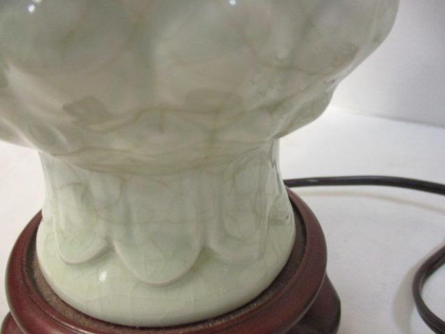 Porcelain and Wood Table Lamp with Elephant Handles and Lined Linen Shade