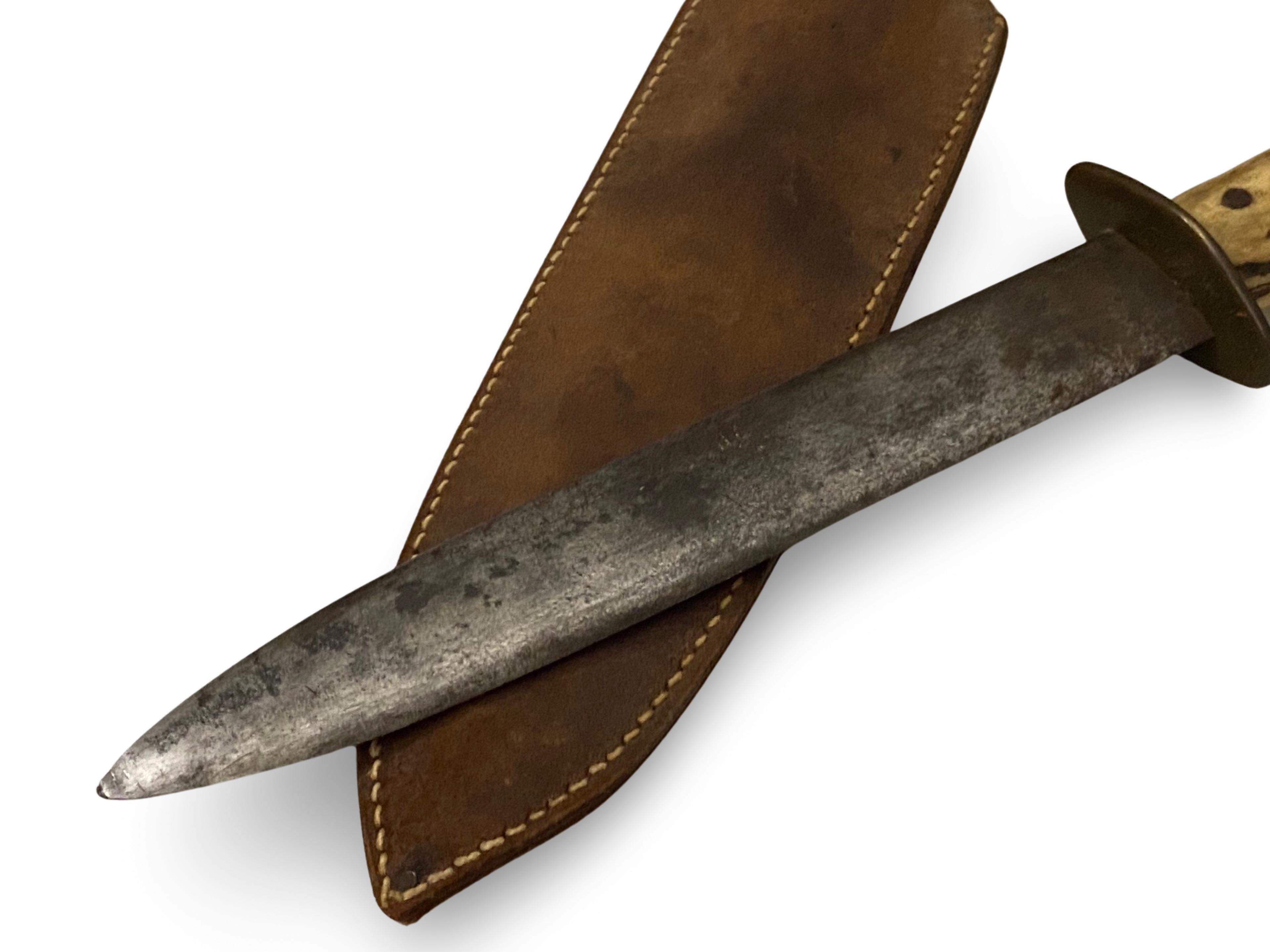 Rare WWII USMC “NOUMEA NEW CALEDONIA” Stag Grip Fighting Knife w/ Sheath