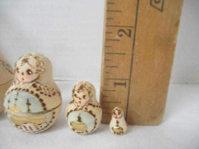Hand Painted Wood Russian Nesting Dolls - 4 Sizes and Painted Enamel Egg