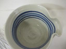 Signed Studio Pottery Handle Mixing Bowl and Whisk
