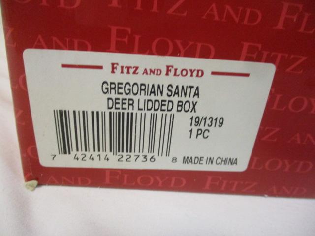 Fitz and Floyd Classics Gregorian Santa Deer Lidded Box in Original Box