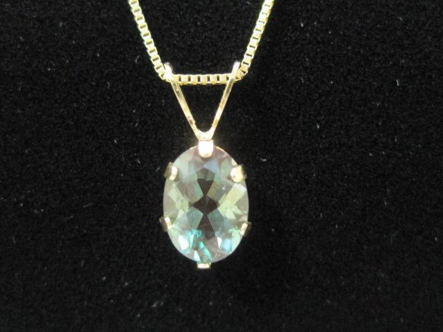 10k Gold 18" Chain with 14k Gold Labradorite Pendant