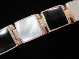 Sterling Silver 7 1/2" Bracelet with Mother of Pearl and Onyx Stones