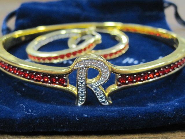 Danbury Mint Bracelet with "R" and Earring Set