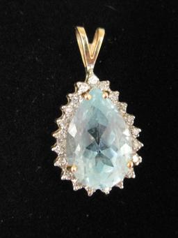 14k Gold Topaz and Diamond Pendant