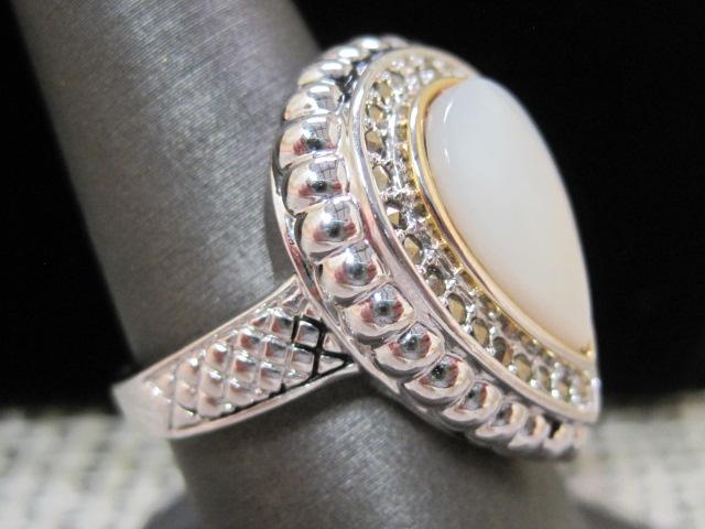 Sterling Silver Ring with Teardrop Shaped Mother of Pearl Stone