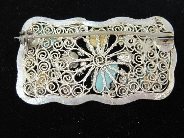 Antique Silver Brooch with Turquoise Stones