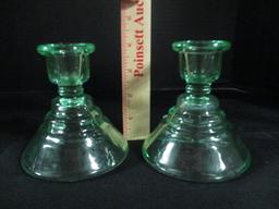 Pair of Green Vaseline/Uranium Glass Candle Holders