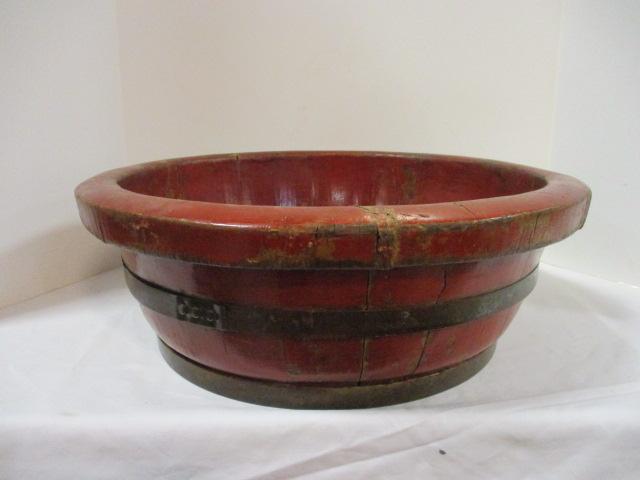 Antique Sach Red Lacquered Chinese Wash Basin