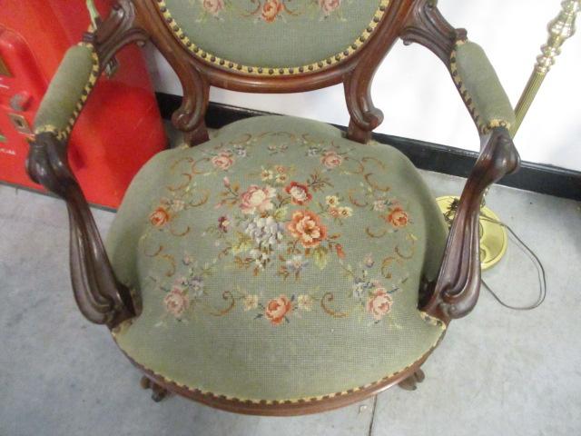 Carved Victorian Armchair with Needlepoint Seat/Back