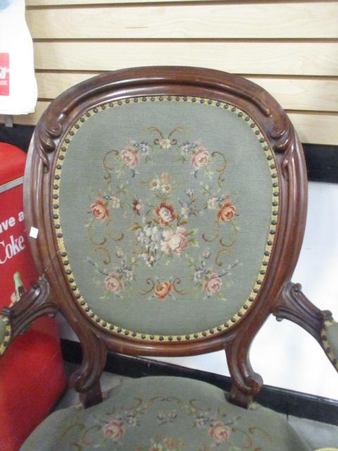 Carved Victorian Armchair with Needlepoint Seat/Back