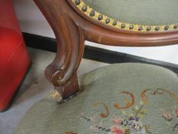 Carved Victorian Armchair with Needlepoint Seat/Back