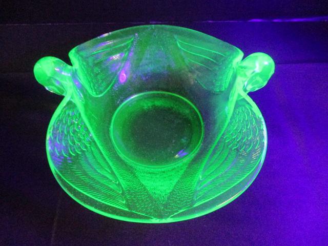 Two Vintage Green Vaseline/Uranium Glass Bowls