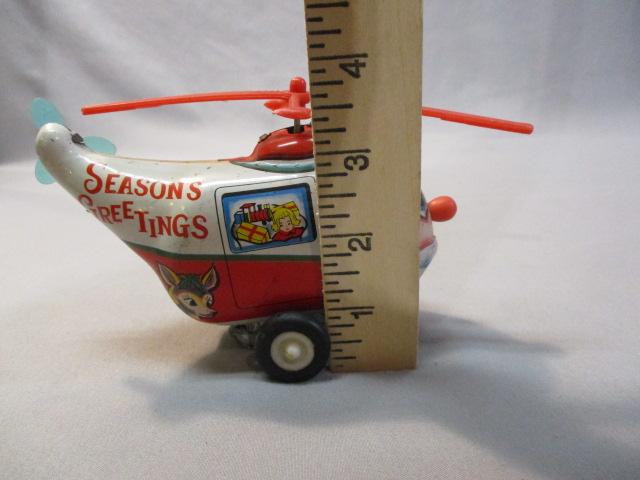 Vintage Santa Windup Tin Toy Helicopter - Made In Korea 7" x 4"