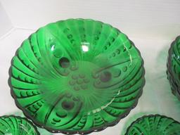 Set of 5 Vintage Anchor Hocking Bubble Dot Green Footed Bowls