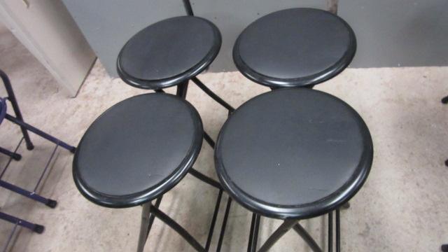 Four Central Park Industries Black Folding Stools with Padded Seats