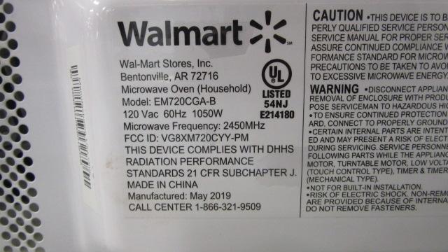 Black Wal-Mart 1050W Microwave