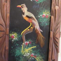 Framed 1953 Mexican Feathercraft Tropical Bird with Stand