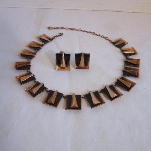 Vintage Matisse Copper Necklace and Clip-On Earring Set