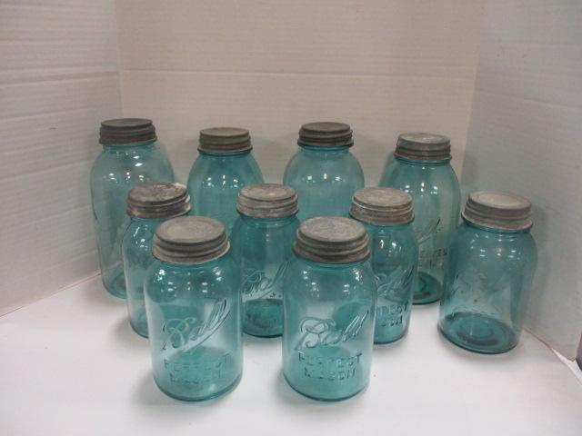 Old Ball Perfect Mason Blue Half Gallon and Quart Jars