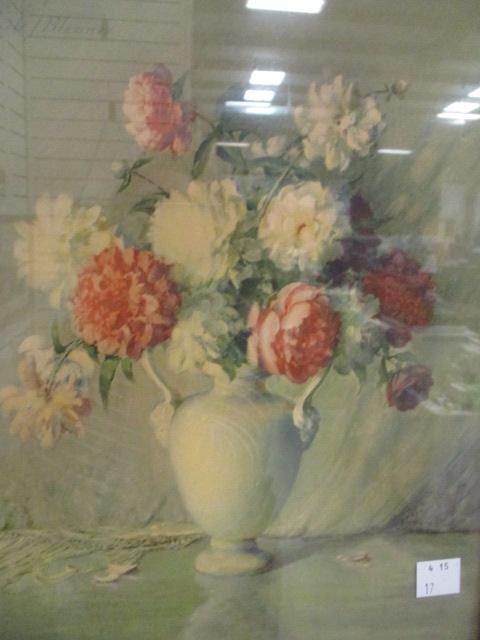 Framed M. Streckenbach Floral Still Life Lithograph Prints