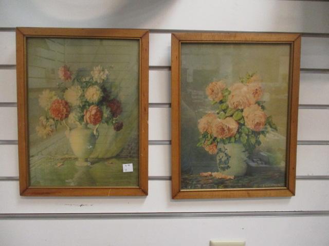 Framed M. Streckenbach Floral Still Life Lithograph Prints