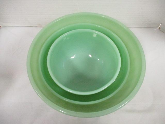 Three Fire King Jadeite Bowls