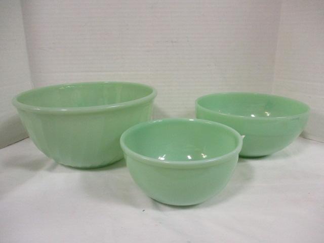 Three Fire King Jadeite Bowls