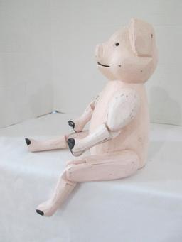 Hand Carved Jointed Pig Shelf Sitter