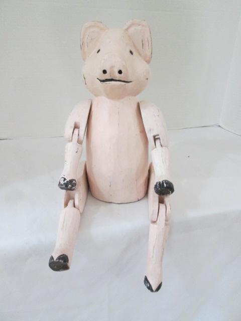 Hand Carved Jointed Pig Shelf Sitter