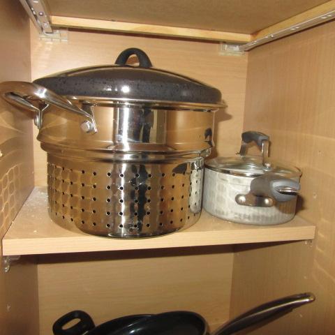 Contents of Cabinets and Drawers-Glassware, Non Stick Pans, Plasticware,