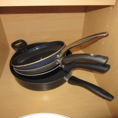 Contents of Cabinets and Drawers-Glassware, Non Stick Pans, Plasticware,