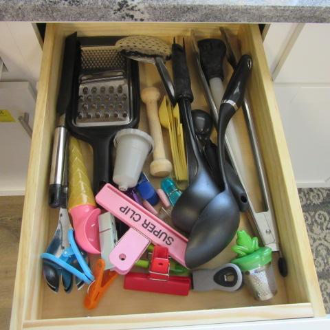 Contents of Cabinets and Drawers-Glassware, Non Stick Pans, Plasticware,