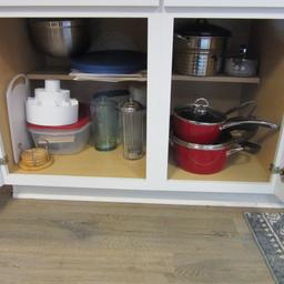 Contents of Cabinets and Drawers-Glassware, Non Stick Pans, Plasticware,