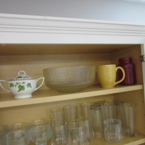 Contents of Cabinets and Drawers-Glassware, Non Stick Pans, Plasticware,