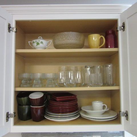 Contents of Cabinets and Drawers-Glassware, Non Stick Pans, Plasticware,