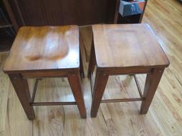 Pair of Wood Stools with Carved Spiral Accents