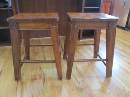 Pair of Wood Stools with Carved Spiral Accents