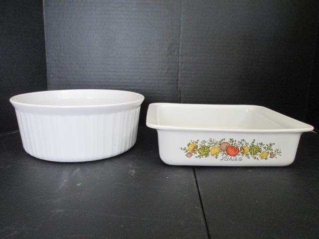 Corning Ware French White Round Casserole and Spice of Life 8" Square Baker