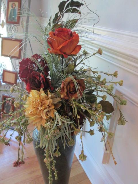 Tall Metal Vase with Silk Florals