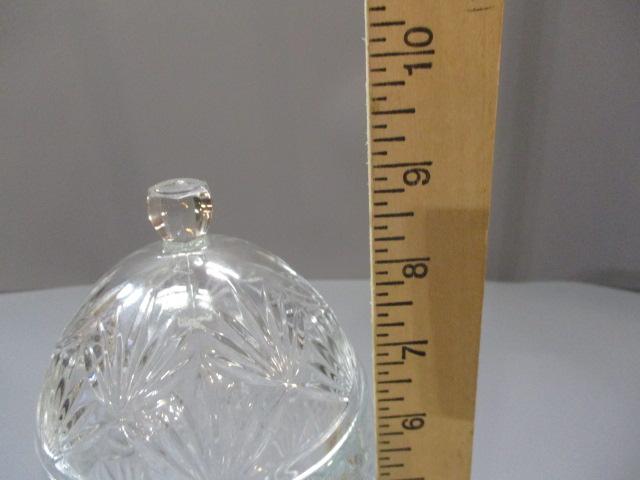 Vintage Cut Glass Egg Shaped Pedestal Candy Dish 9 1/2"