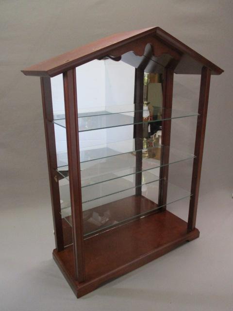 Hanging Wood Display Case w/Glass Shelves & Mirrored Back 19"w x 25 1/2"h x 7 "d