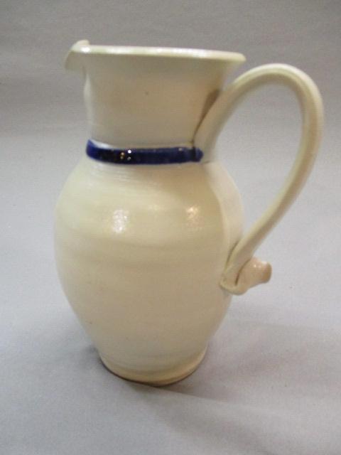 Salt Glazed Stoneware Pottery Cobalt Blue Leaf Pitcher